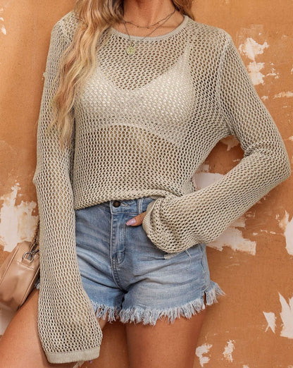 Hollowed Knit Long Sleeve Top