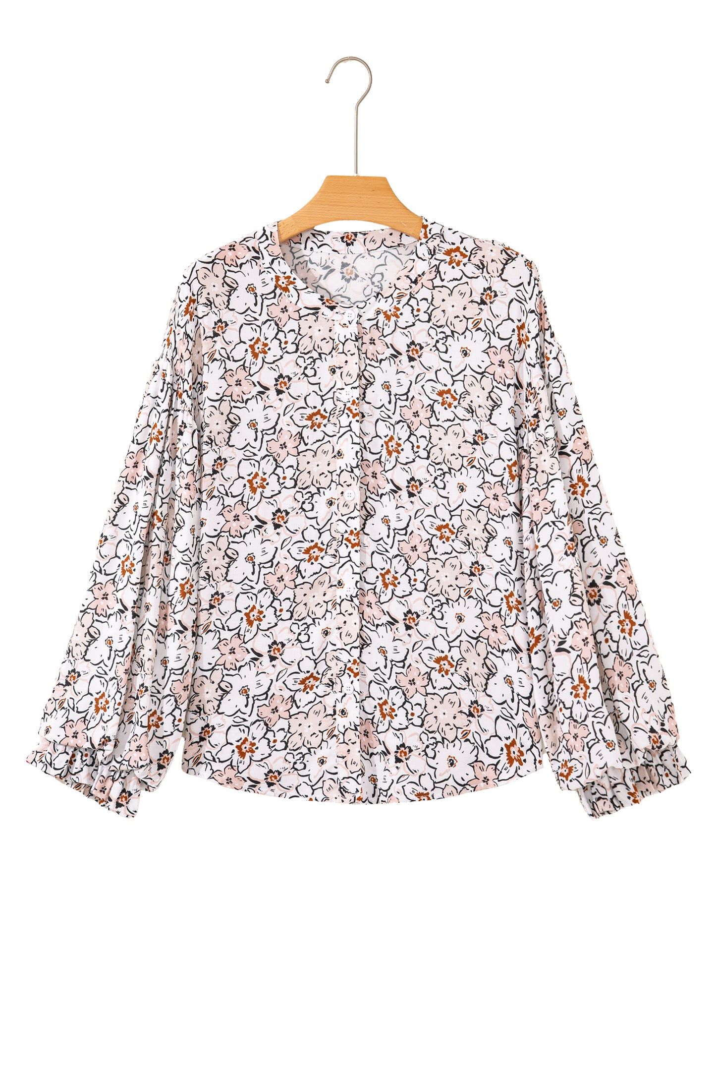 Floral Frilled Puff Sleeve Button Down Shirt