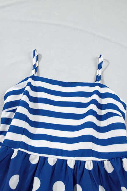 Stripe Polka Dot Patchwork High Waist Maxi Dress