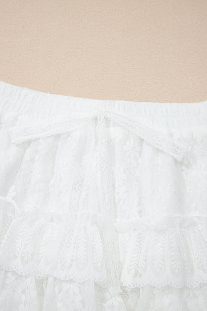 Lace Ruffle Tiered Drawstring Waist Shorts