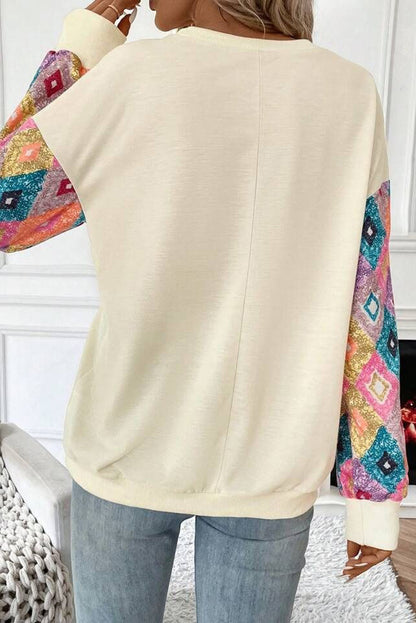 Geometric Patchwork Long Sleeve Top