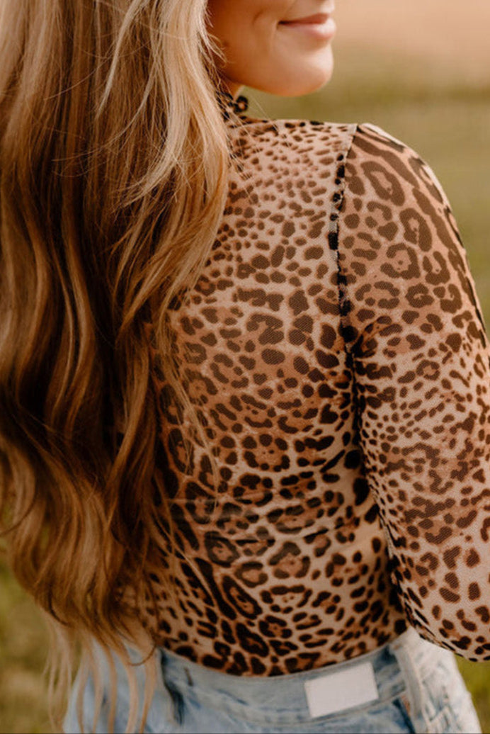 Leopard Mesh Long Sleeve Bodysuit