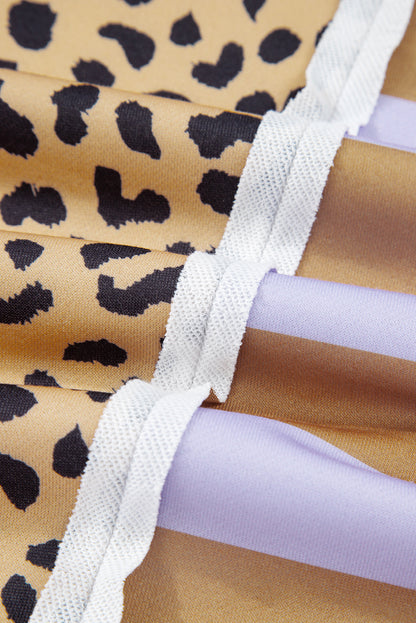 Plus Size Leopard Stripe Patchwork Side Slit Sweatshirt