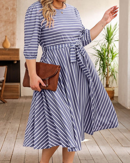 Stripe Belted Midi Dress Plus Size