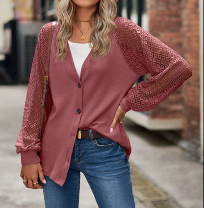 Waffled Knit Buttoned Cardigan