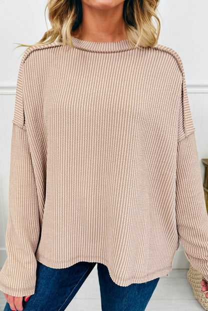 Solid Corded Knit Long Sleeve Top