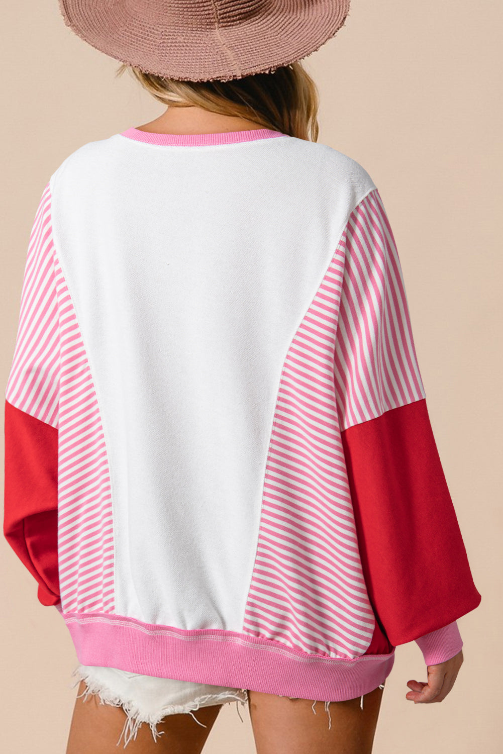 Stripe Batwing Sleeve Pocketed Sweatshirt