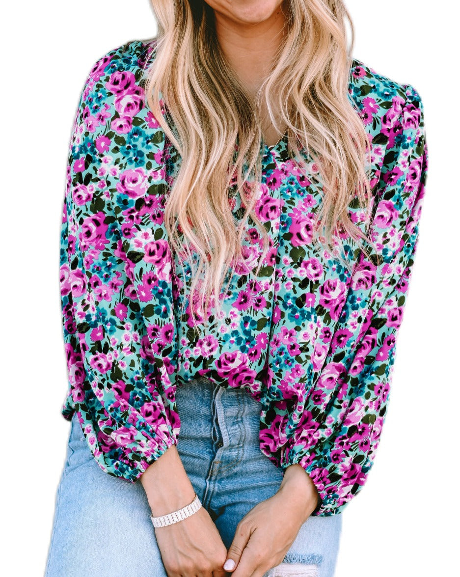 Floral Long Sleeve V-Neck Blouse