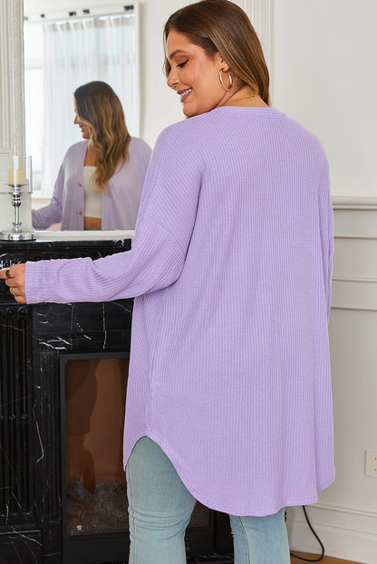 Plus Size Solid Waffle Knit Button-Front Cardigan