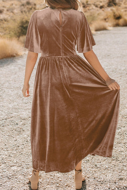 Velvet Short Sleeve Maxi Dress