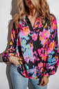 Abstract Floral Puff Sleeve Blouse