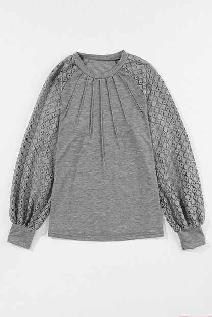 Lace Raglan Sleeve Pleated Top