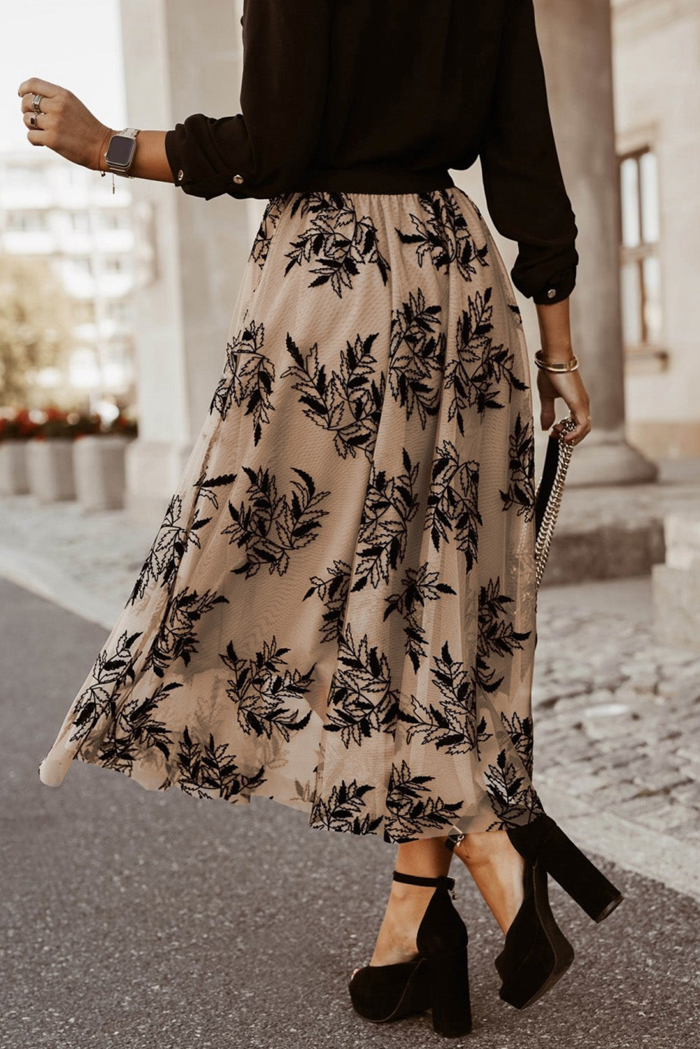 Floral Embroidered Mesh Maxi Skirt