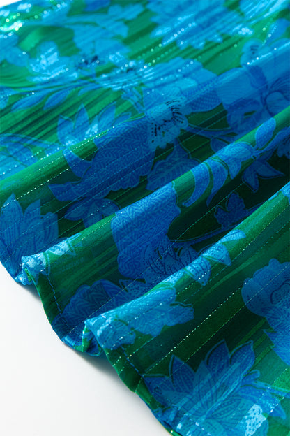 Floral Ruffle Sleeve Keyhole Back Blouse