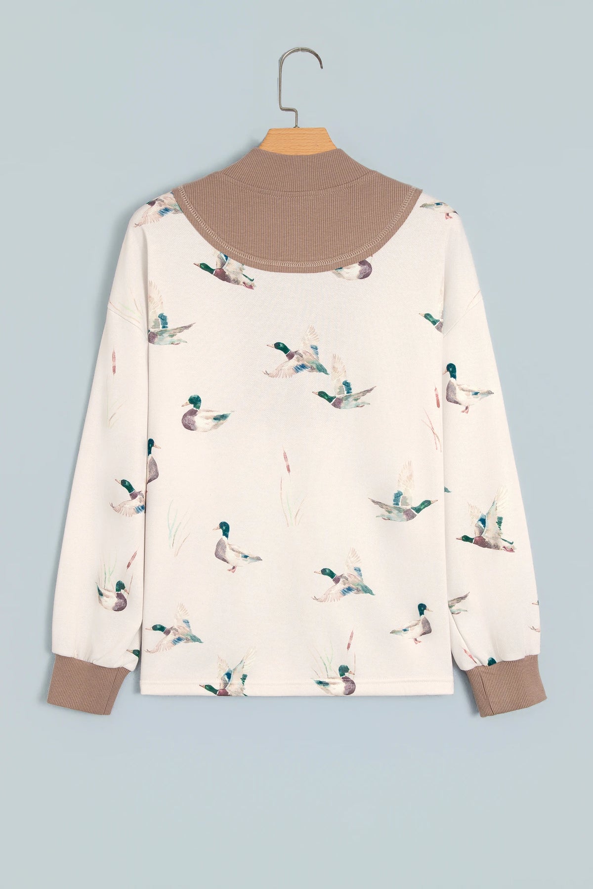 Mallard Ribbed Patchwork Zip Neck Long Sleeve Top