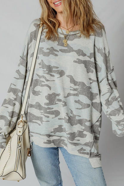 Camo Reverse Seam Drop Shoulder Sweatshirt