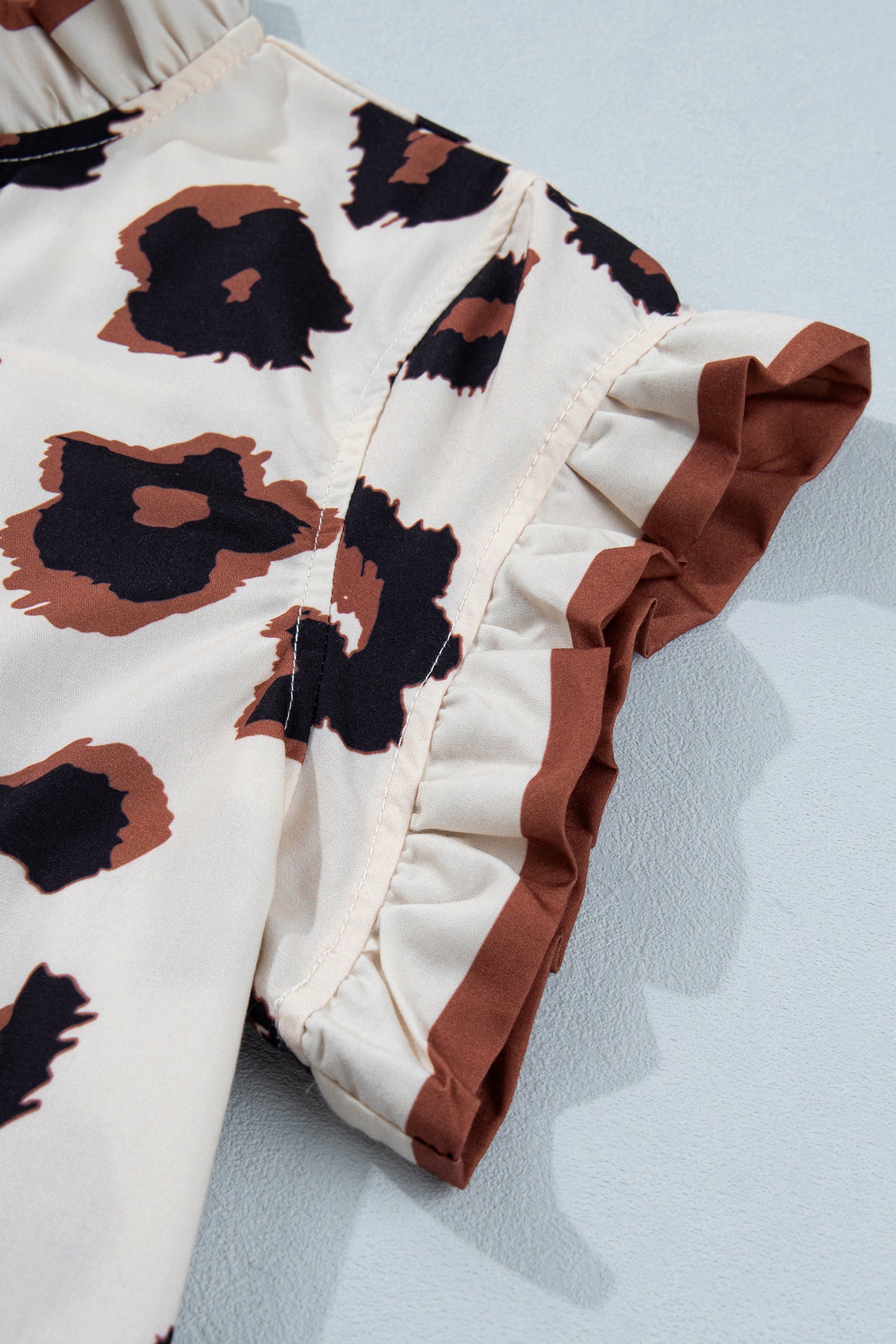 Leopard Ruffle Sleeve Button Up Blouse