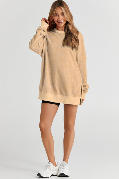 Solid Ribbed Trim Drop Shoulder Oversize Sweatshirt