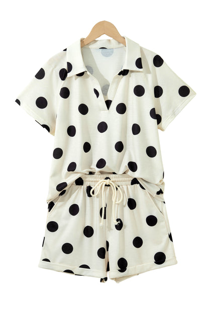 Polka Dot V-Neck Tee & Drawstring Shorts Set