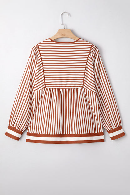Stripe Long Sleeve Babydoll Blouse