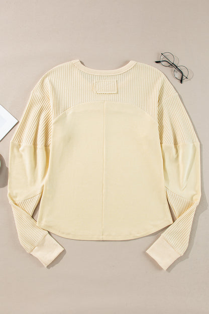 Waffle Patchwork Long Sleeve Top