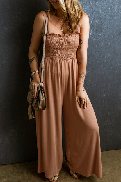 Ruffle Shirred Sleeveless Jumpsuit