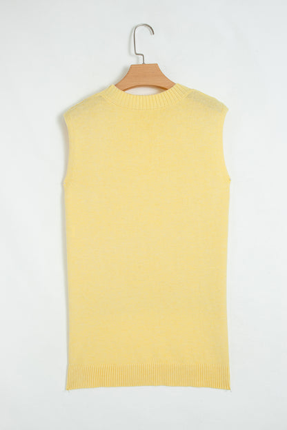 Solid Side Slit Sleeveless Sweater Top
