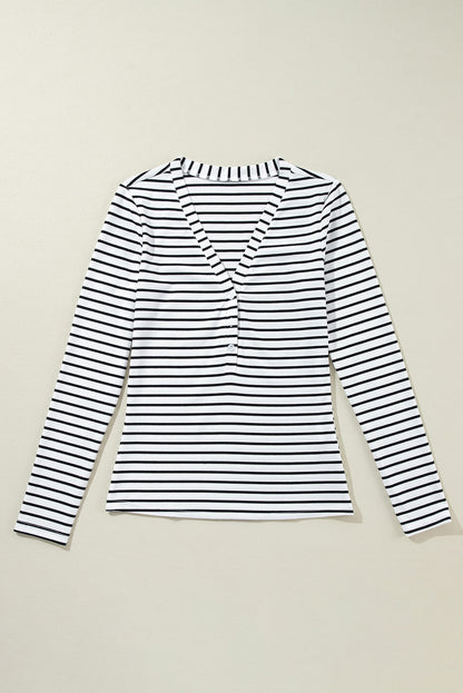 Stripe V-Neck Long Sleeve T-Shirt