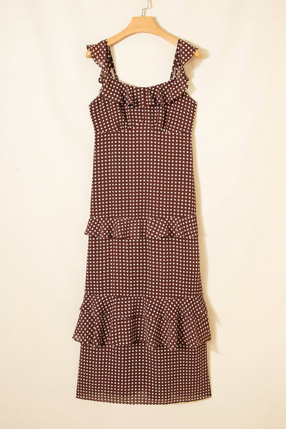Polka Dot Backless Ruffle Tiered Maxi Dress