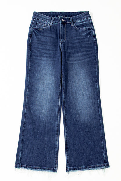 Solid Mineral Wash Raw Hem Flared Jeans