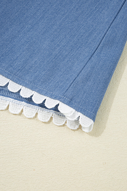 Solid Lace Ric-Rac 3/4 Sleeve Babydoll Blouse