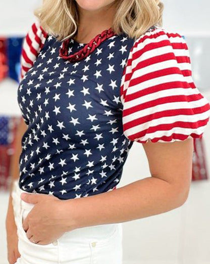 Stars and Stripes Puff Sleeve T-Shirt