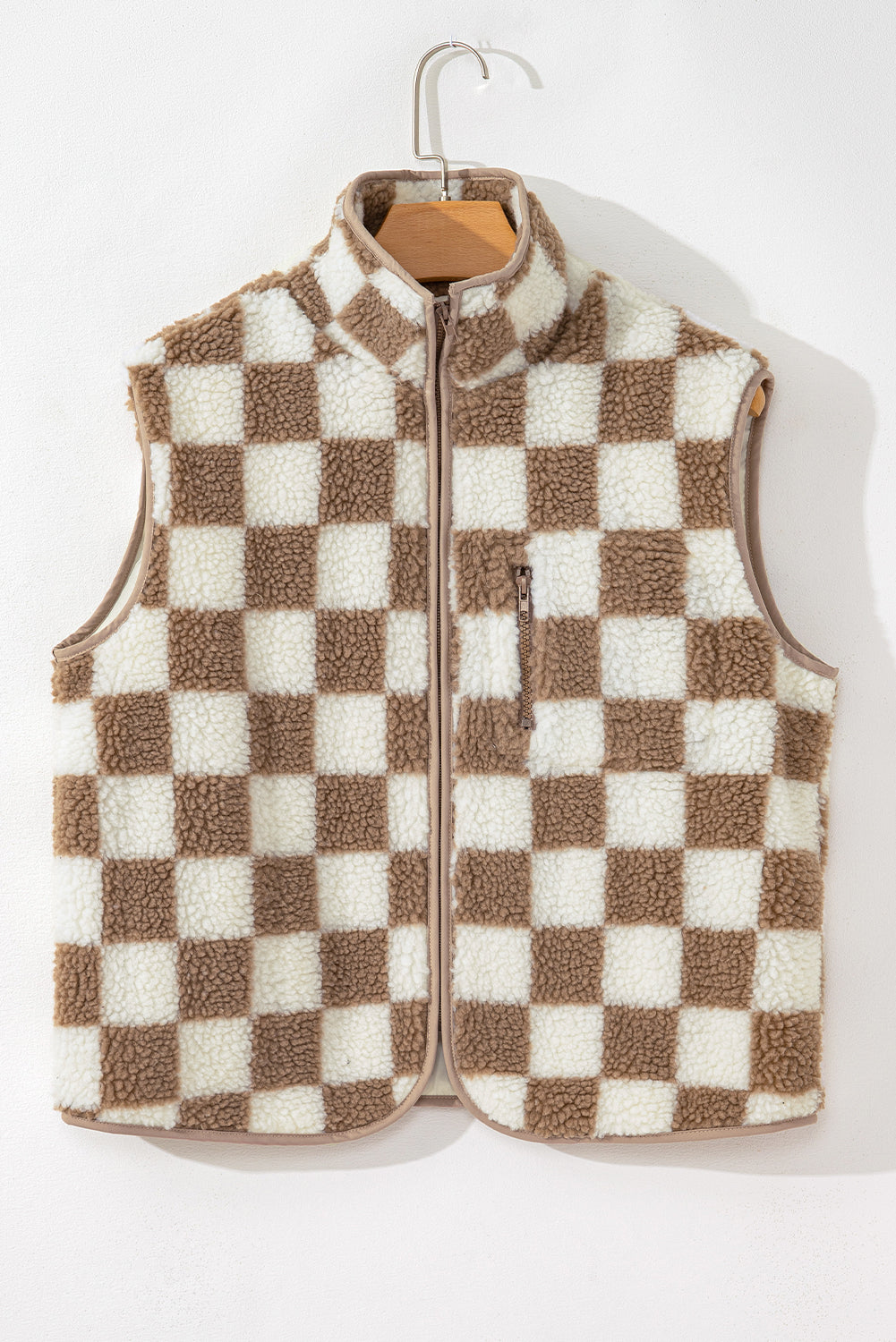 Checker Sherpa Collared Jacket Vest