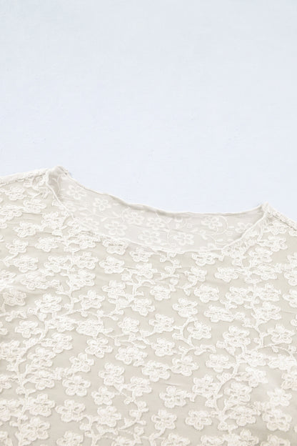 Solid Floral Textured Knit Long Sleeve Top