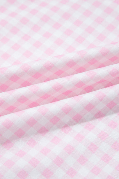 Gingham Half Zip Top & Elastic Waist Shorts Set