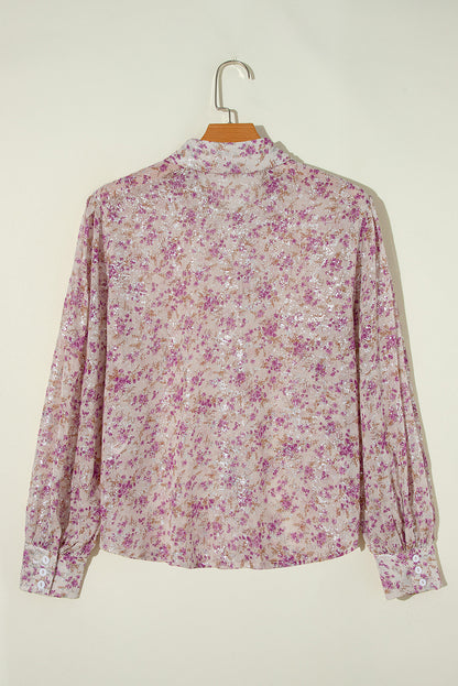 Floral Bishop Sleeve V-Neck Shirt