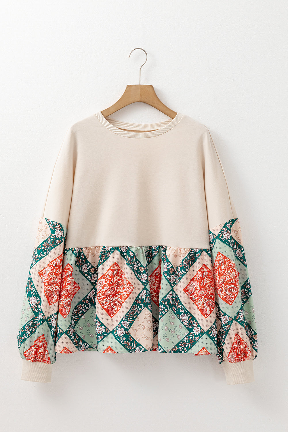 Paisley Geometric Patchwork Long Sleeve Top