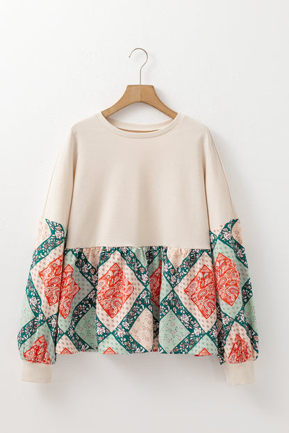 Paisley Geometric Patchwork Long Sleeve Top