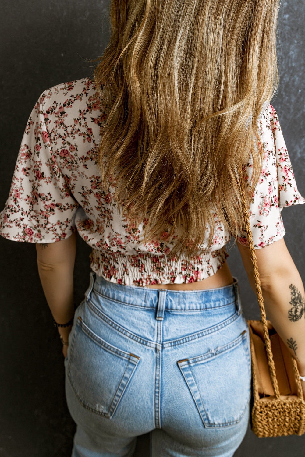 Floral Wrap V-Neck Crop Blouse