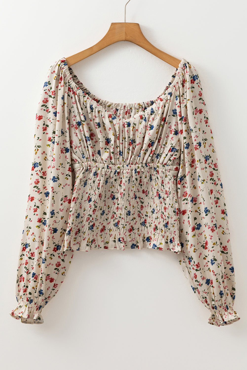 Floral Boho Smocked V-Neck Blouse