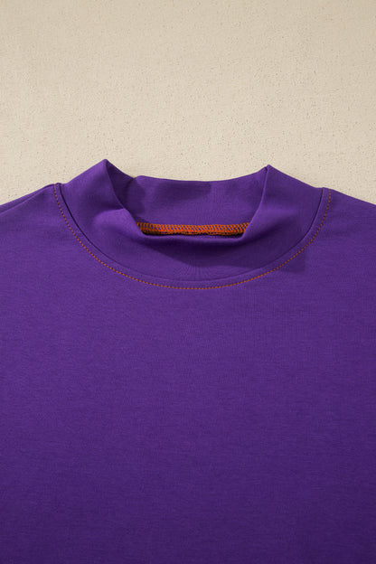Reversible Contrast Stitching Mock Neck T-Shirt