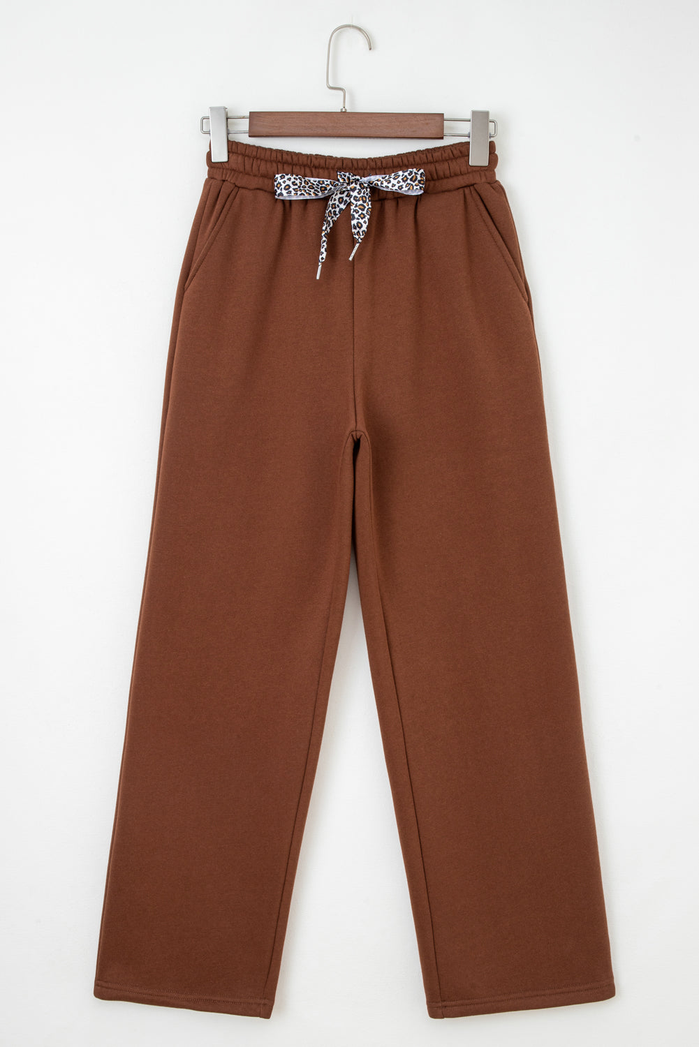 Leopard Drawstring Fleece Lined Elastic Waist Pants