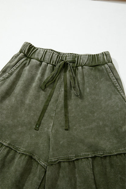 Mineral Wash Tiered Drawstring Wide Leg Pants
