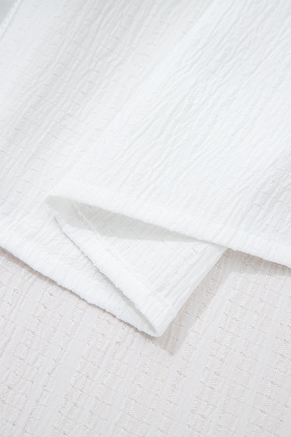 Solid Crinkled Lantern Sleeve Buttoned Shirt