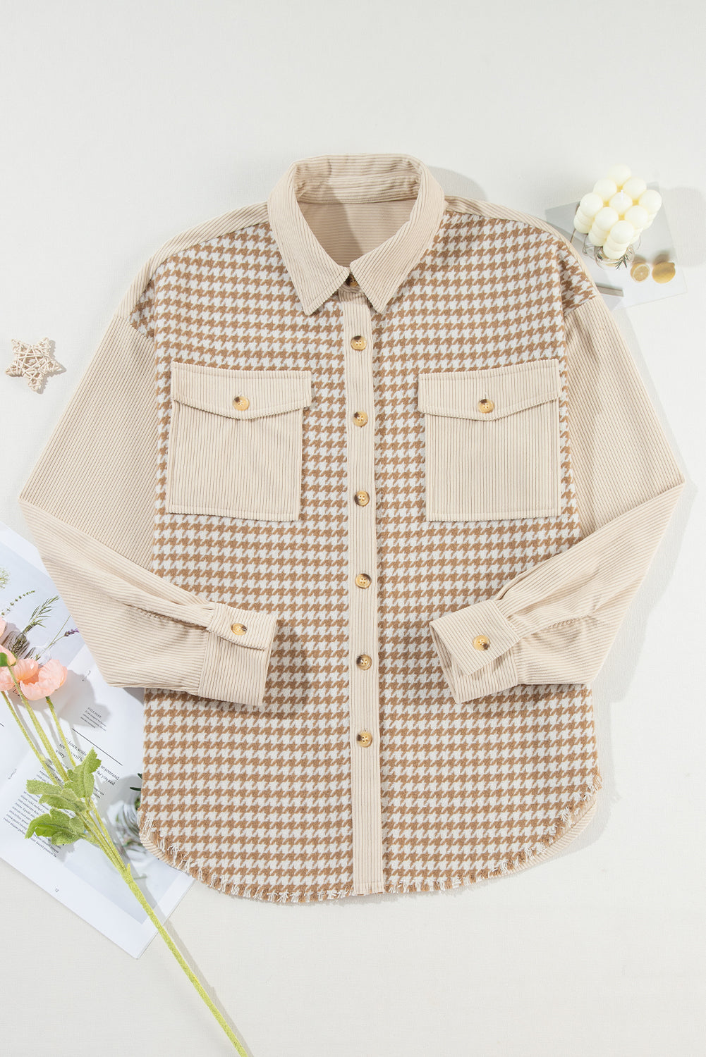 Houndstooth Corduroy Flap Pocket Shacket