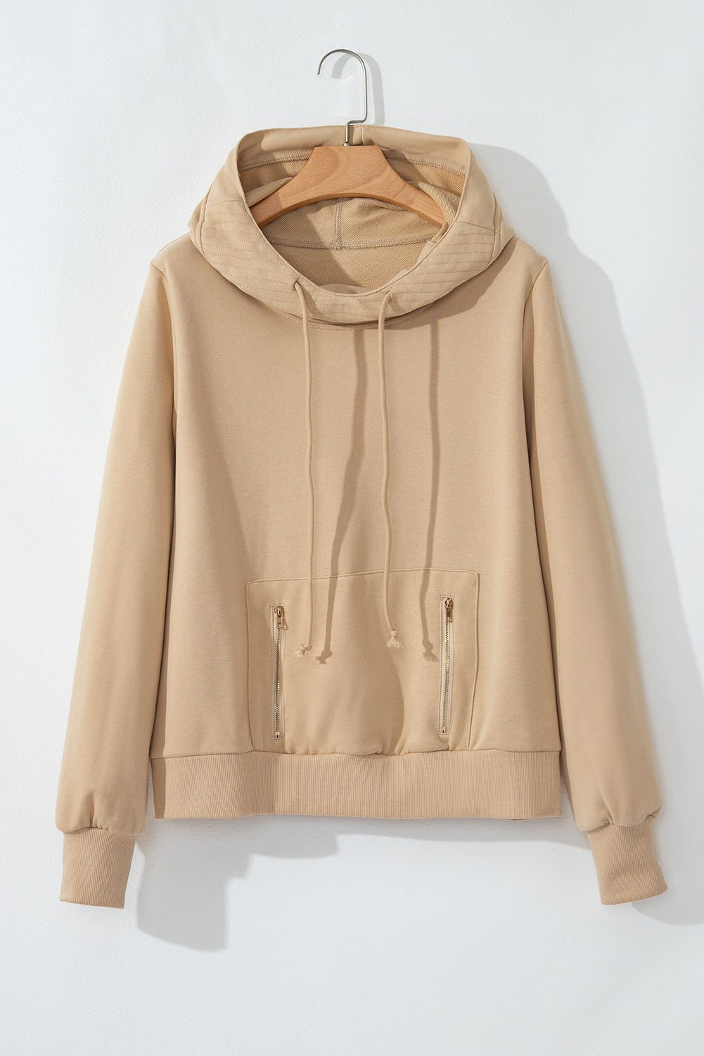 Solid Zipped Pocket Drawstring Hoodie