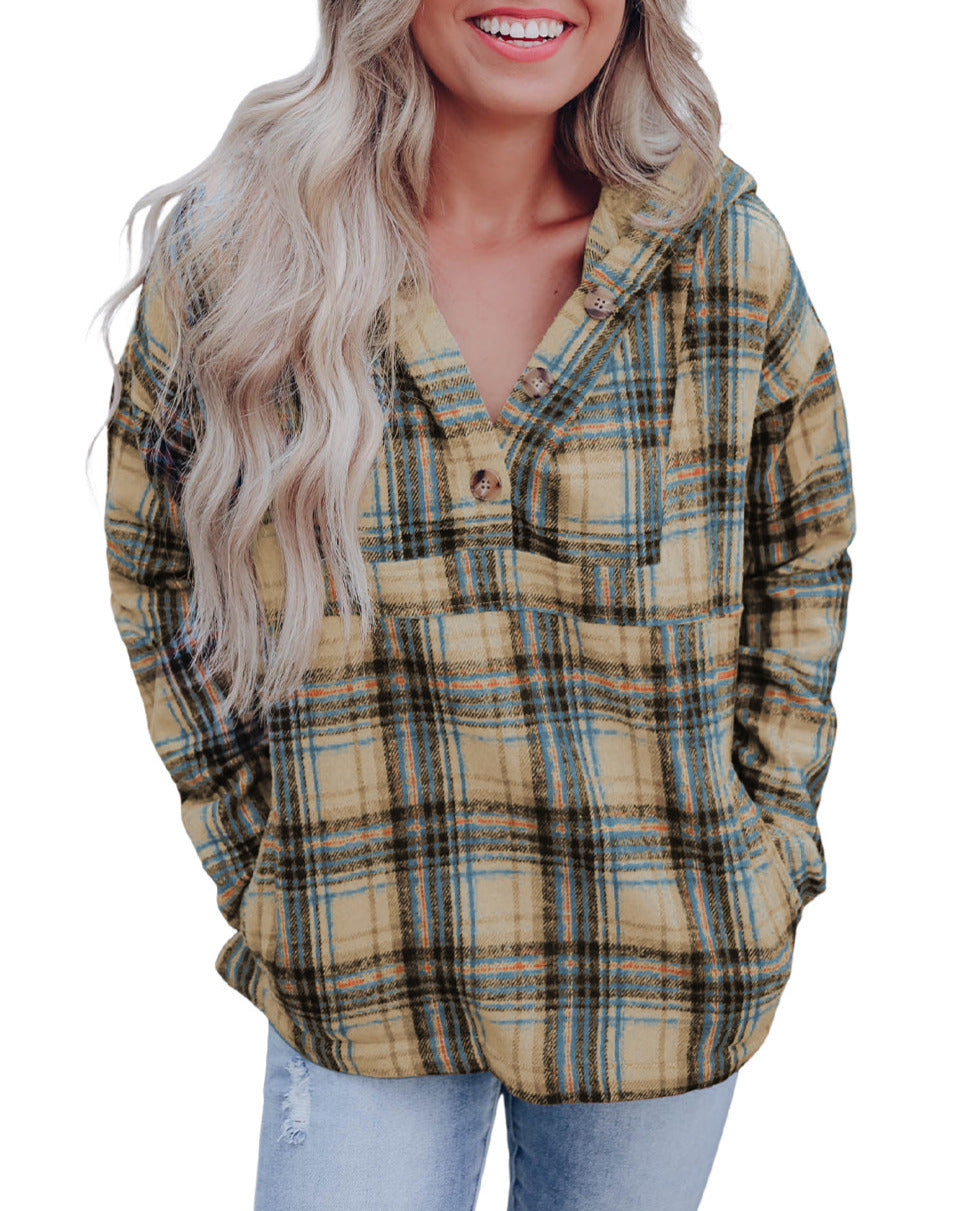 Plaid Pocketed Pullover Hoodie