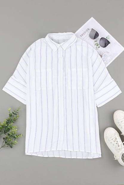 Stripe Short Sleeve Pocketed Shirt