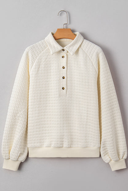 Pineapple Textured Half-Button Collared Sweatshirt