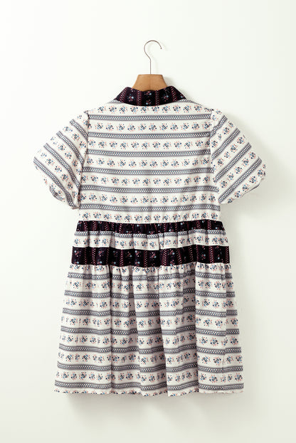 Boho Floral Stripe Collared Dress